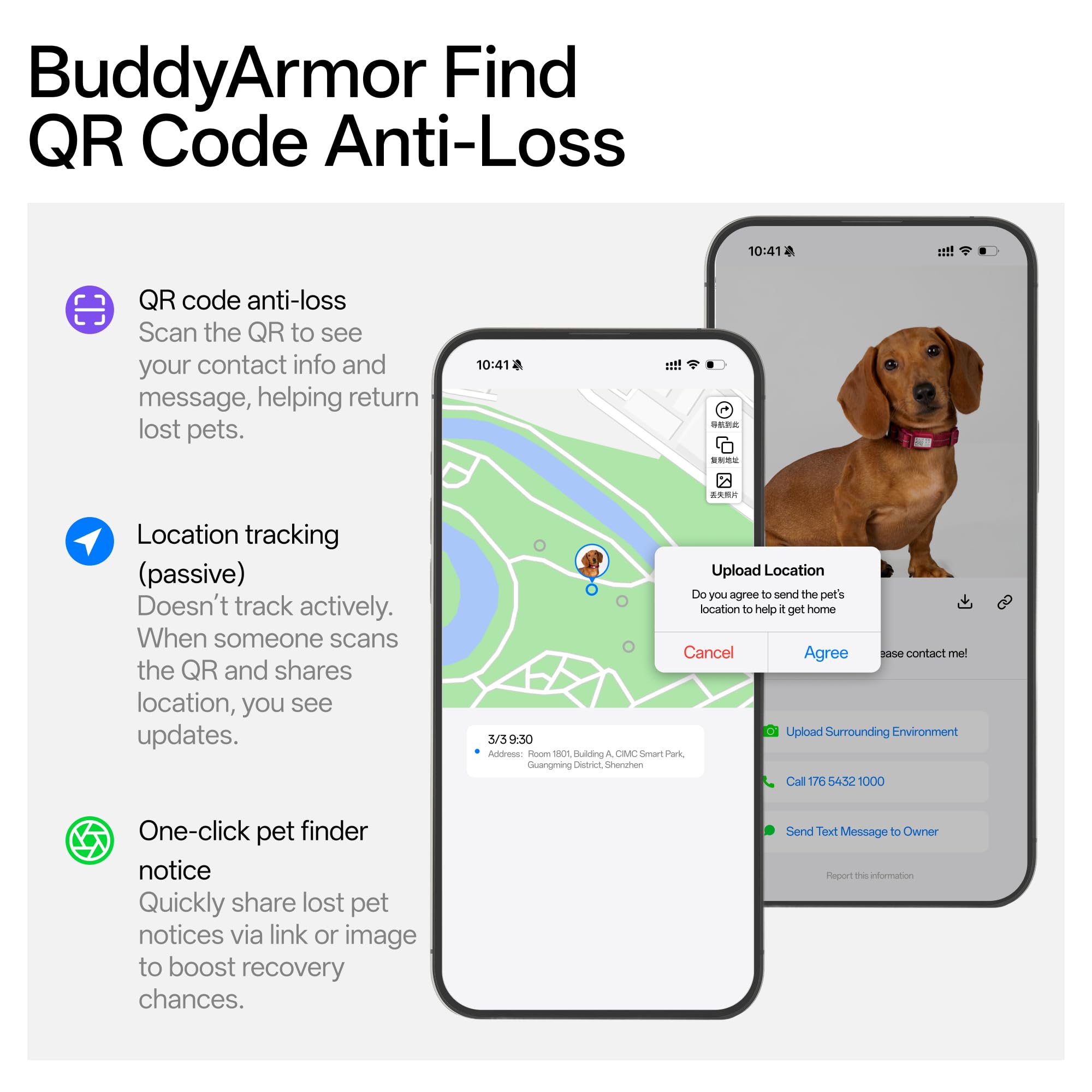 Attache arrière et boucles pression BuddyArmor pour marche détendue.