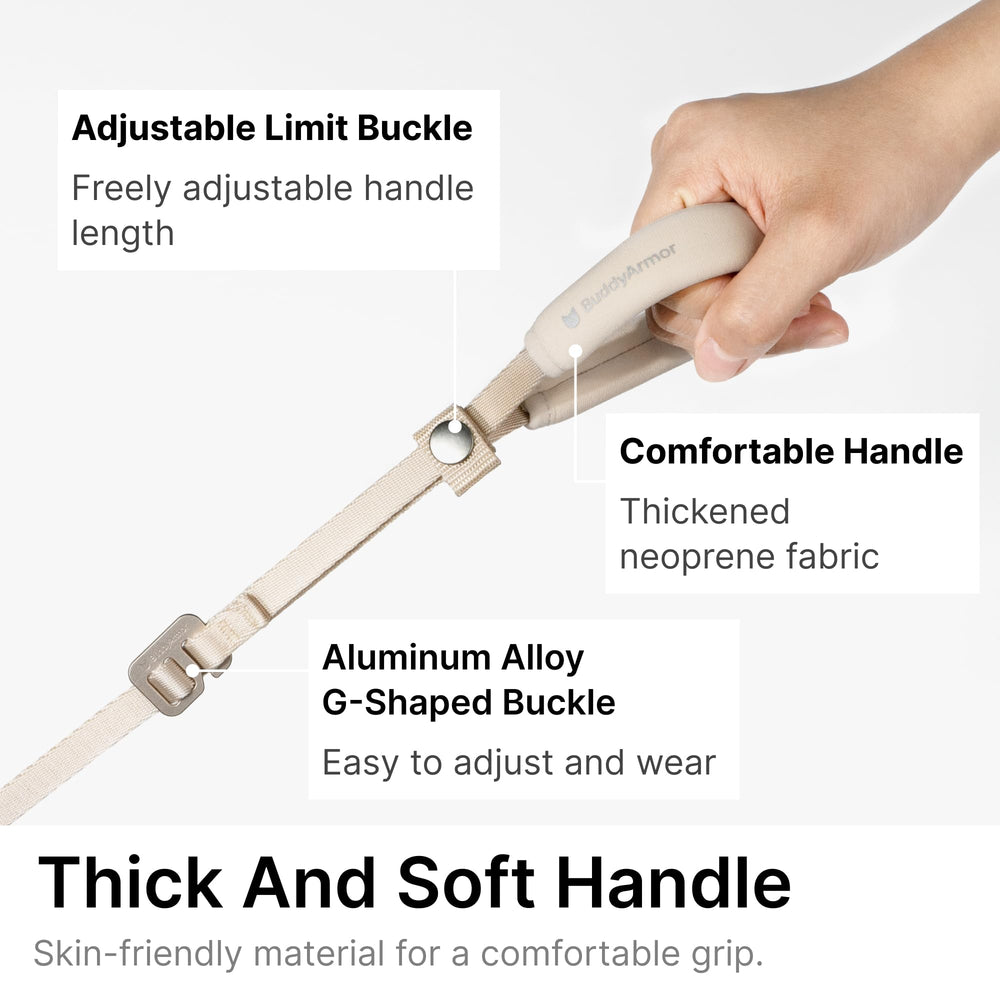 Laisse ajustable BuddyArmor longue de 1,3 m à 2,2 m.