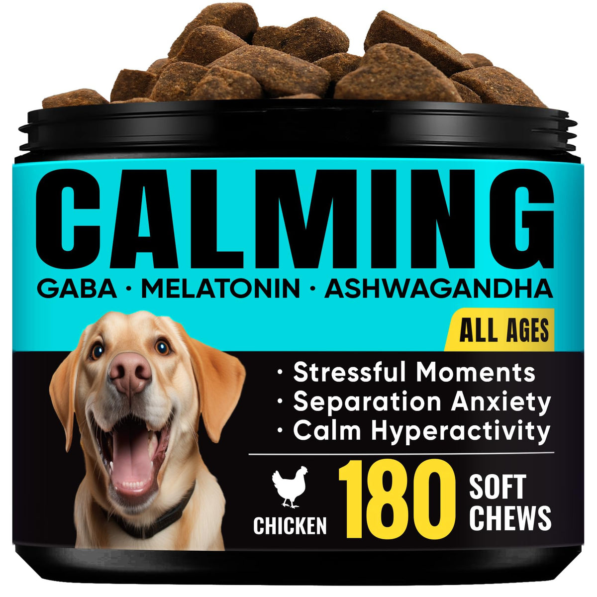 BuddyCheer dans un pot, friandises apaisantes pour le calme quotidien du chien.