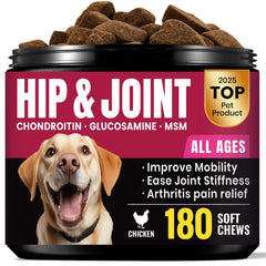 BuddyCheer glucosamine pour chiens, bouteille de 180 bouchées illustrant le format volumineux.