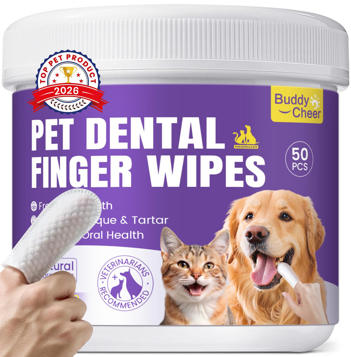 BuddyCheer lingettes dentaires pour chien et chat, nettoyage doux et efficace.