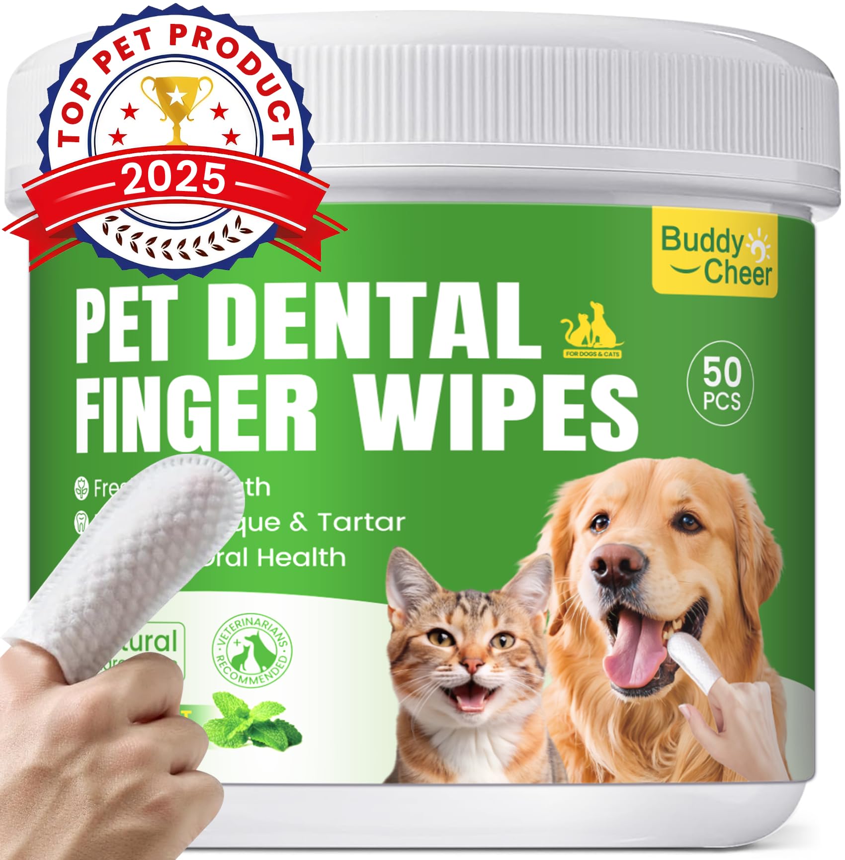 Lingettes dentaires BuddyCheer pour chiens et chats en boîte, soin pratique