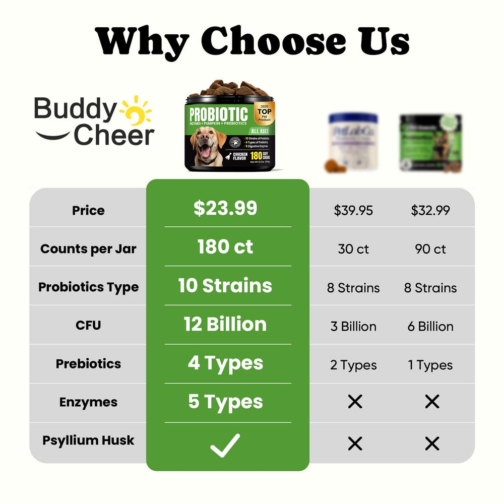 BuddyCheer Probiotiques pour chien: prébiotiques et ingrédients naturels.