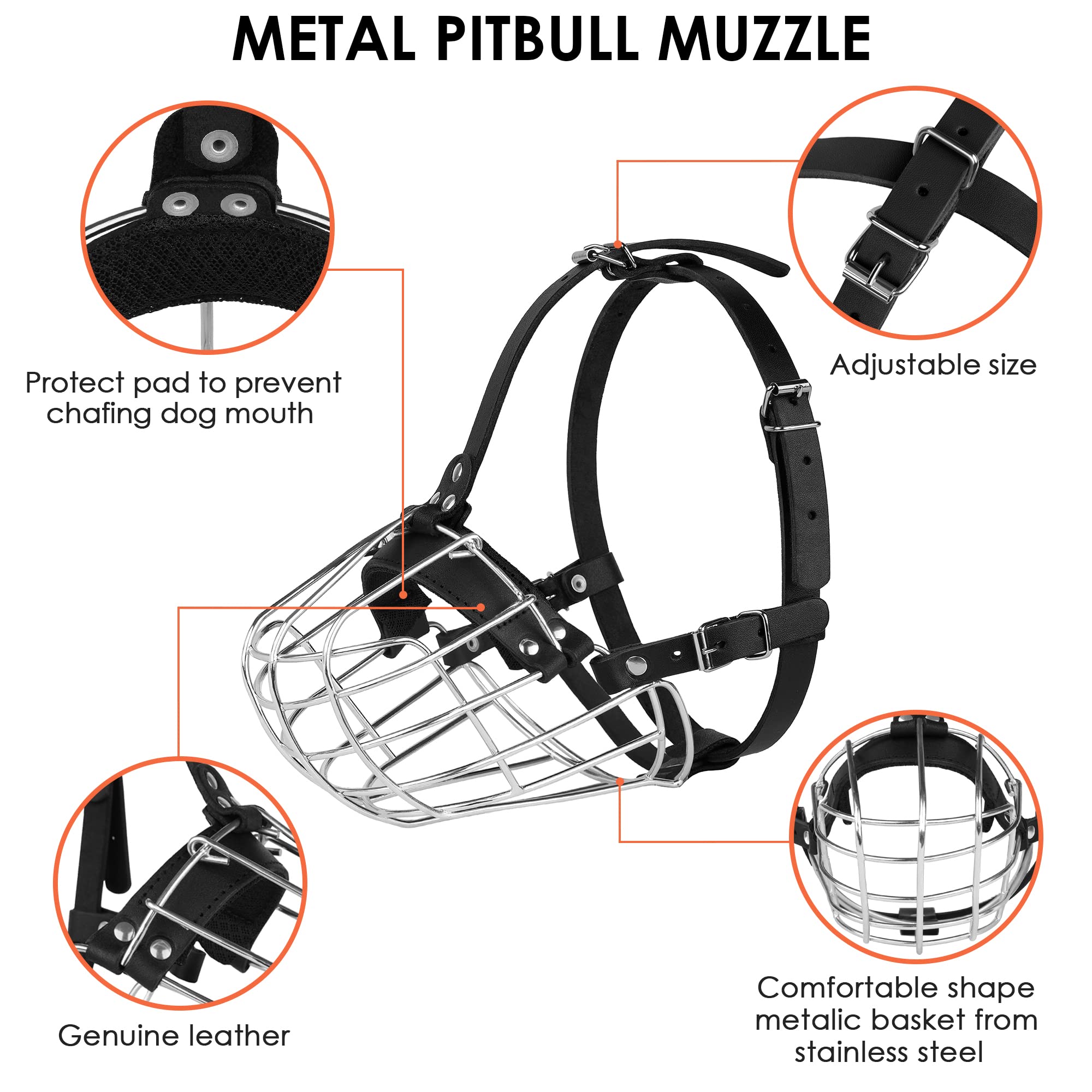 Budkas muselière pitbull cuir brun réglable, style discret.