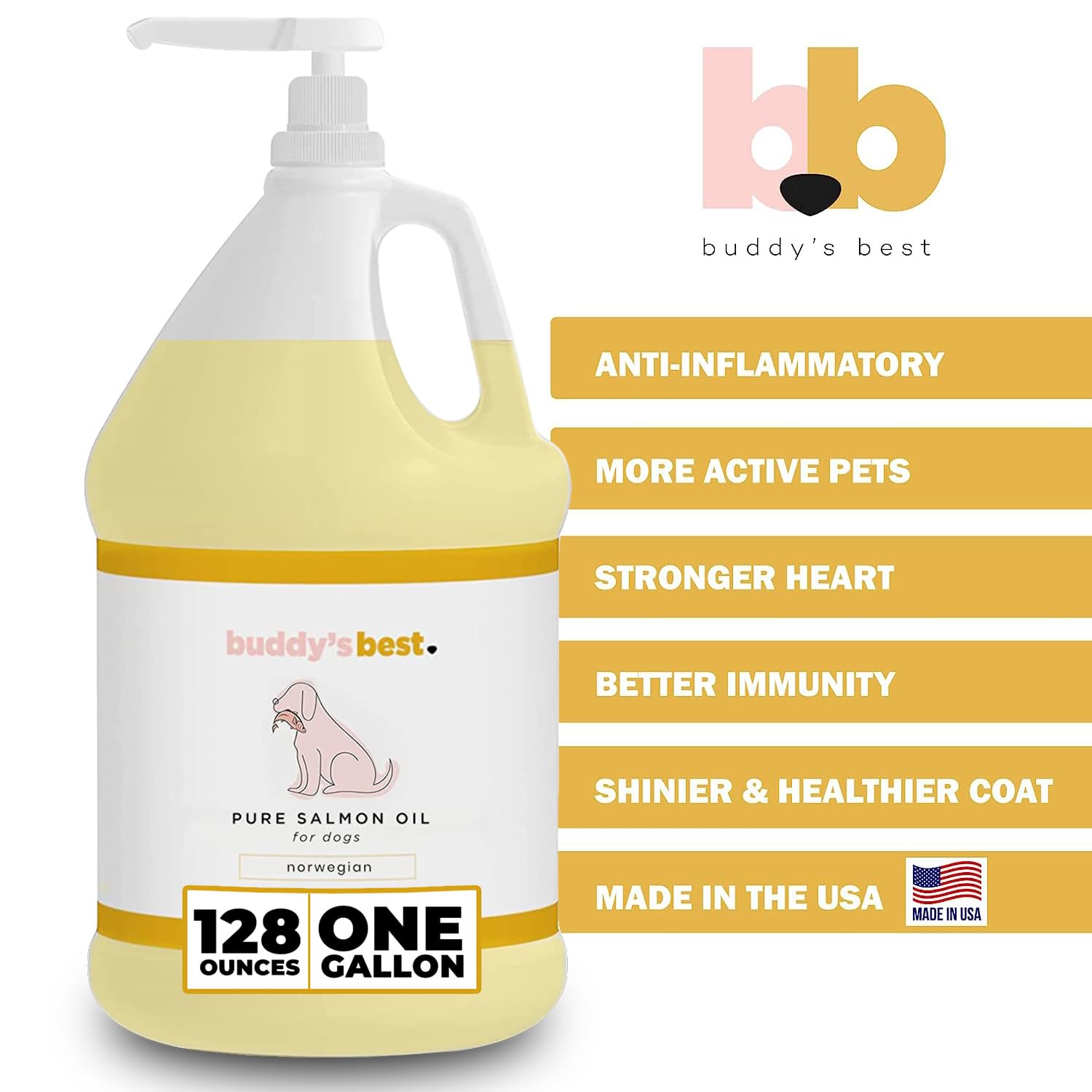 Buddy's Best huile saumon chien doseur: dosage facile intégré à l'alimentation.