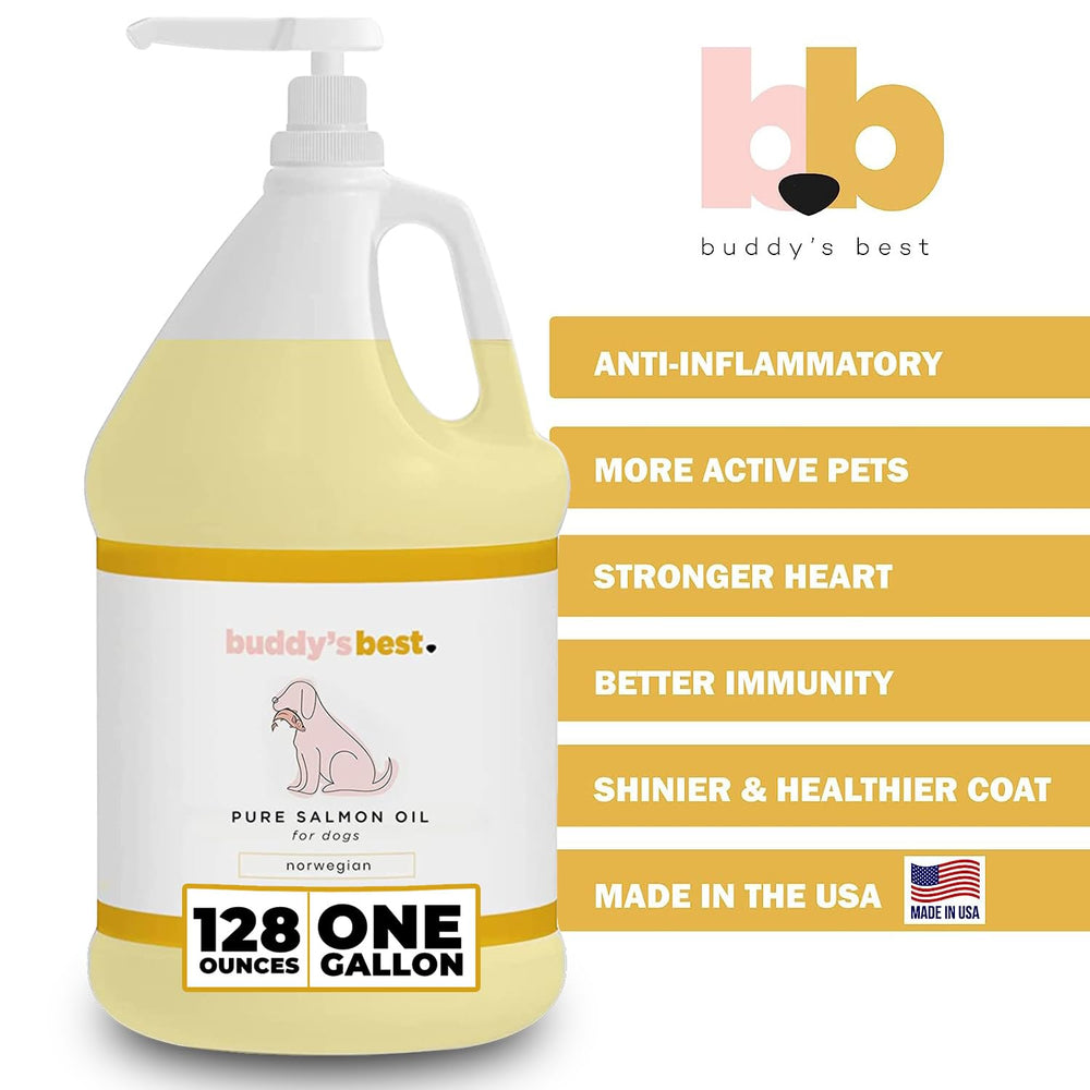 Buddy's Best huile saumon chien doseur: dosage facile intégré à l'alimentation.