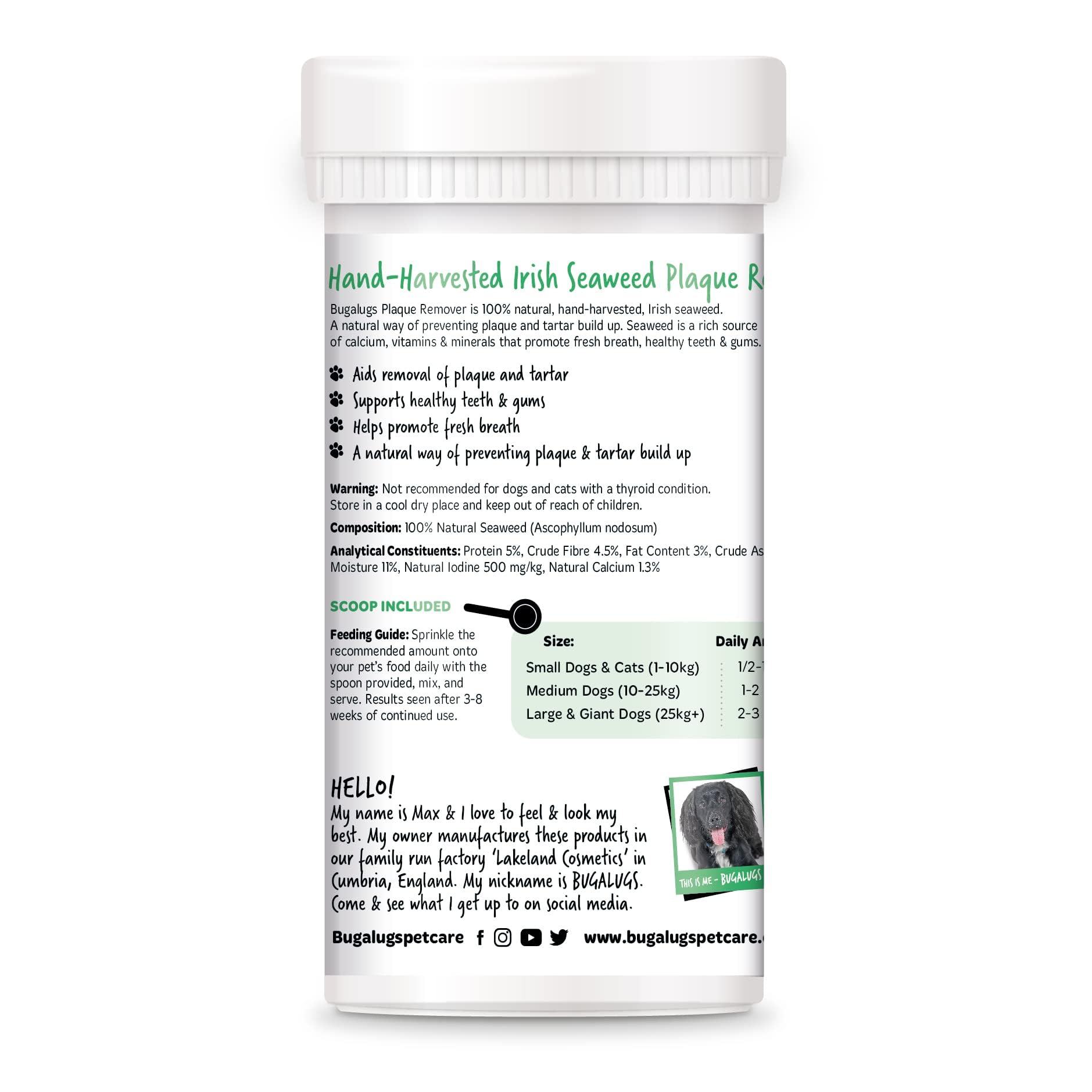 BUGALUGS Algues kelp – dent chien – poudre naturelle pour dents plus saines.