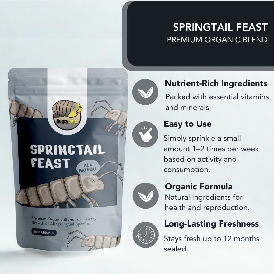 Bugzy Bugs Springtail Feast, utilisation simple en habitat pour nourrir et maintenir l'activité.