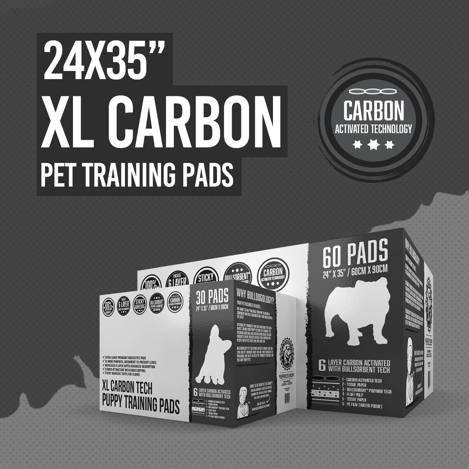 Bulldogology emballage XL, 24x35 pouces, paquet pratique.
