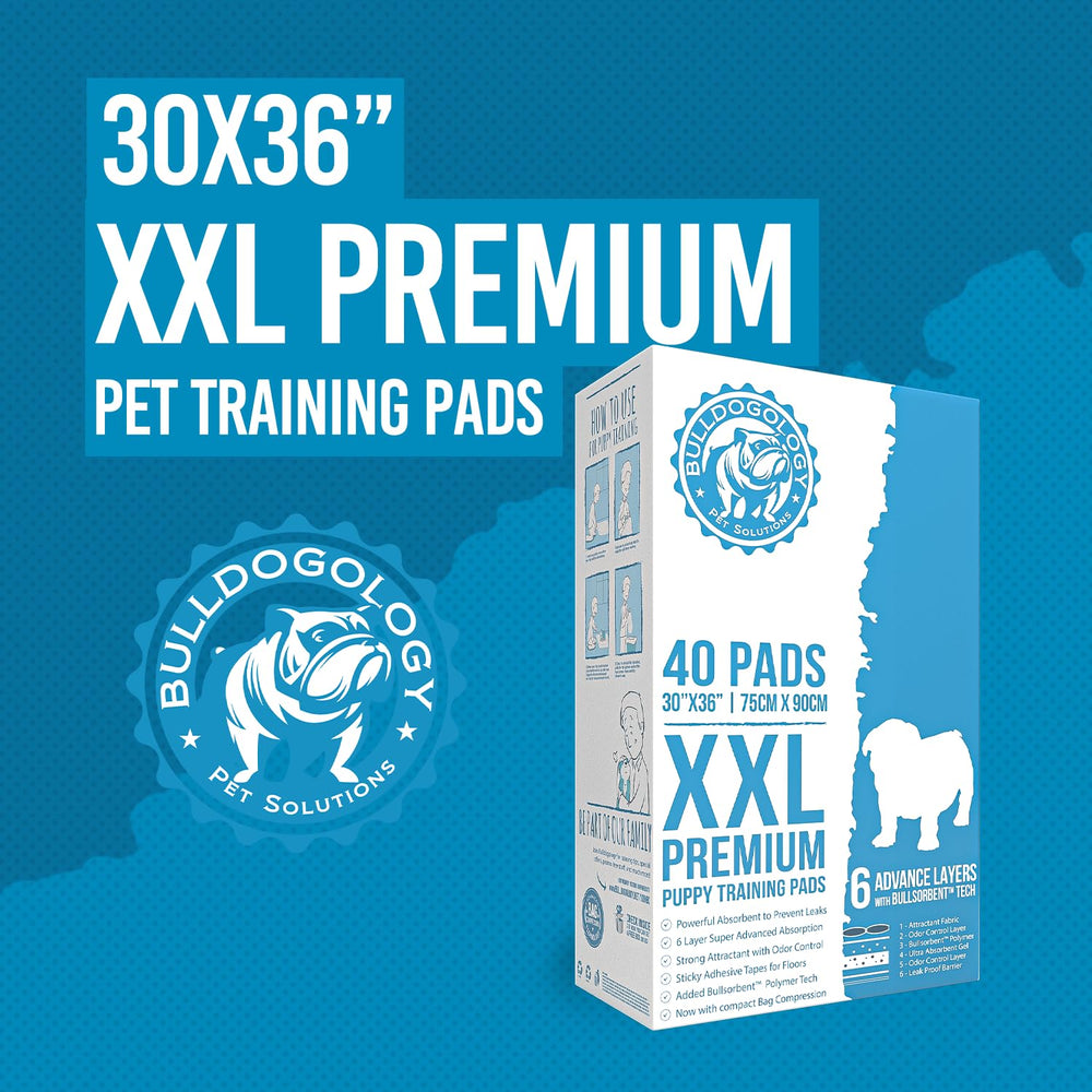 Bulldogology Premium XXL Puppy Pad pack de 40 unités pratique et économique.