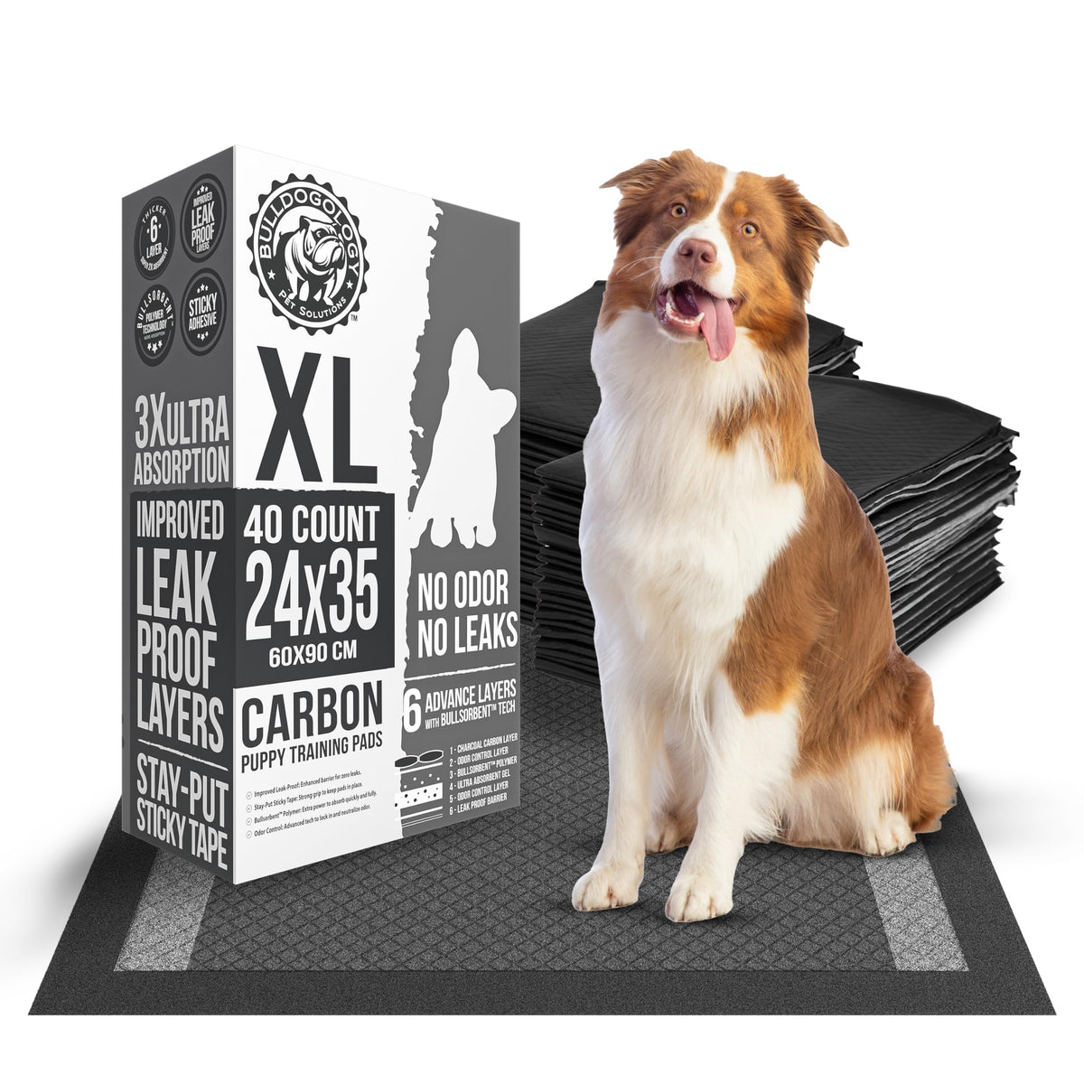 Bulldogology tapis-pipi XL 24x35, absorption rapide et charbon actif.