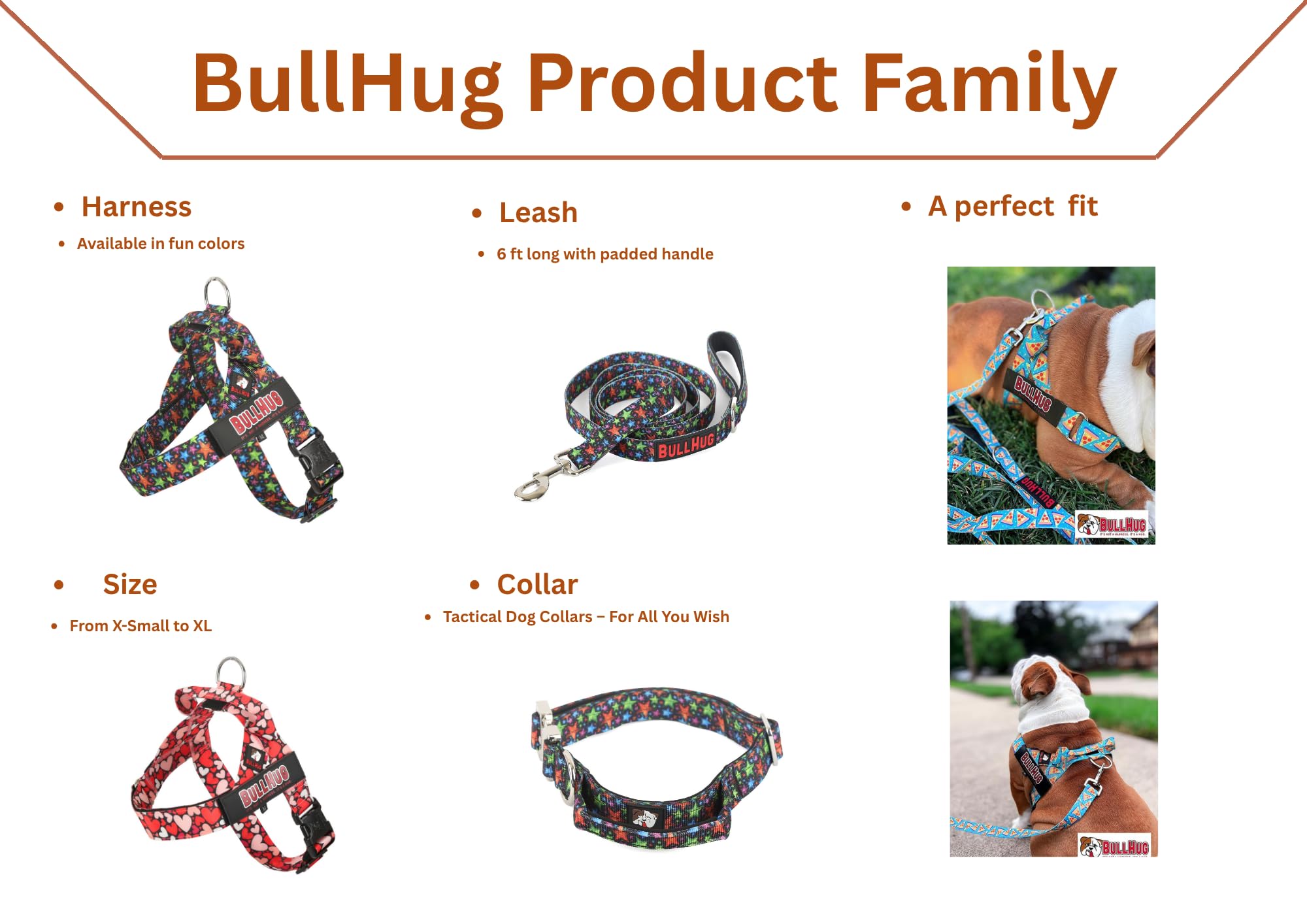 BullHug harnais adapté bouledogues et pugs pour poitrines larges