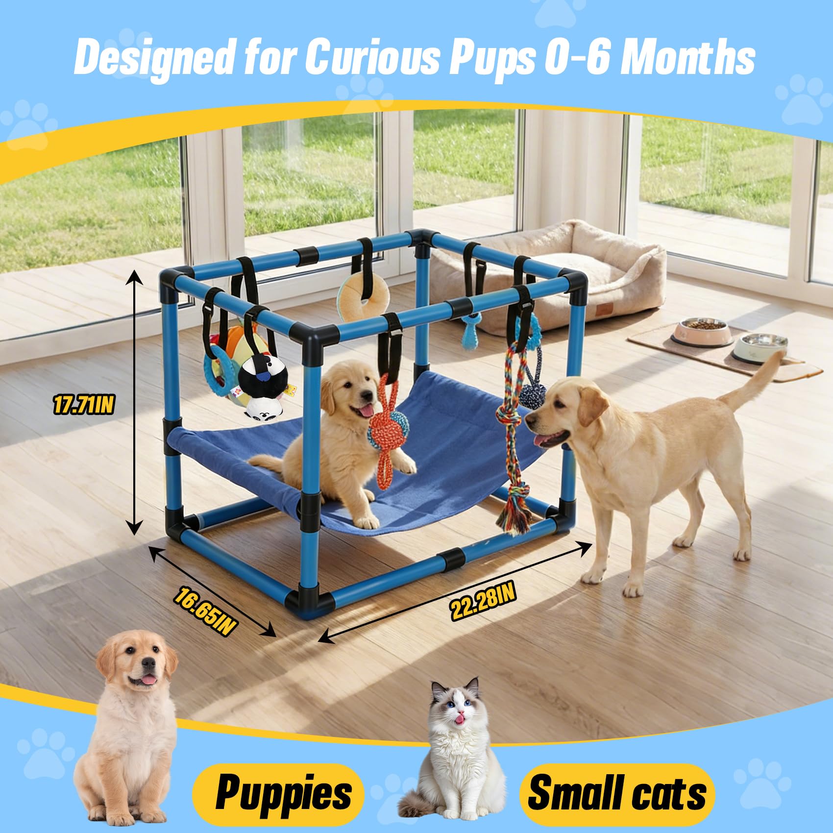 Bullro aire de jeux chiots bleu: hamac confortable pour des siestes après le jeu.