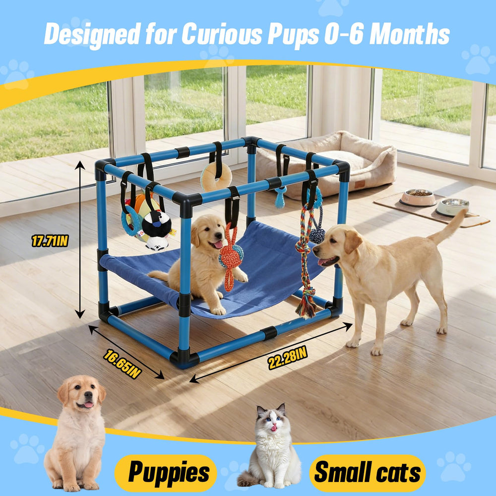 Bullro aire de jeux chiots bleu: hamac confortable pour des siestes après le jeu.