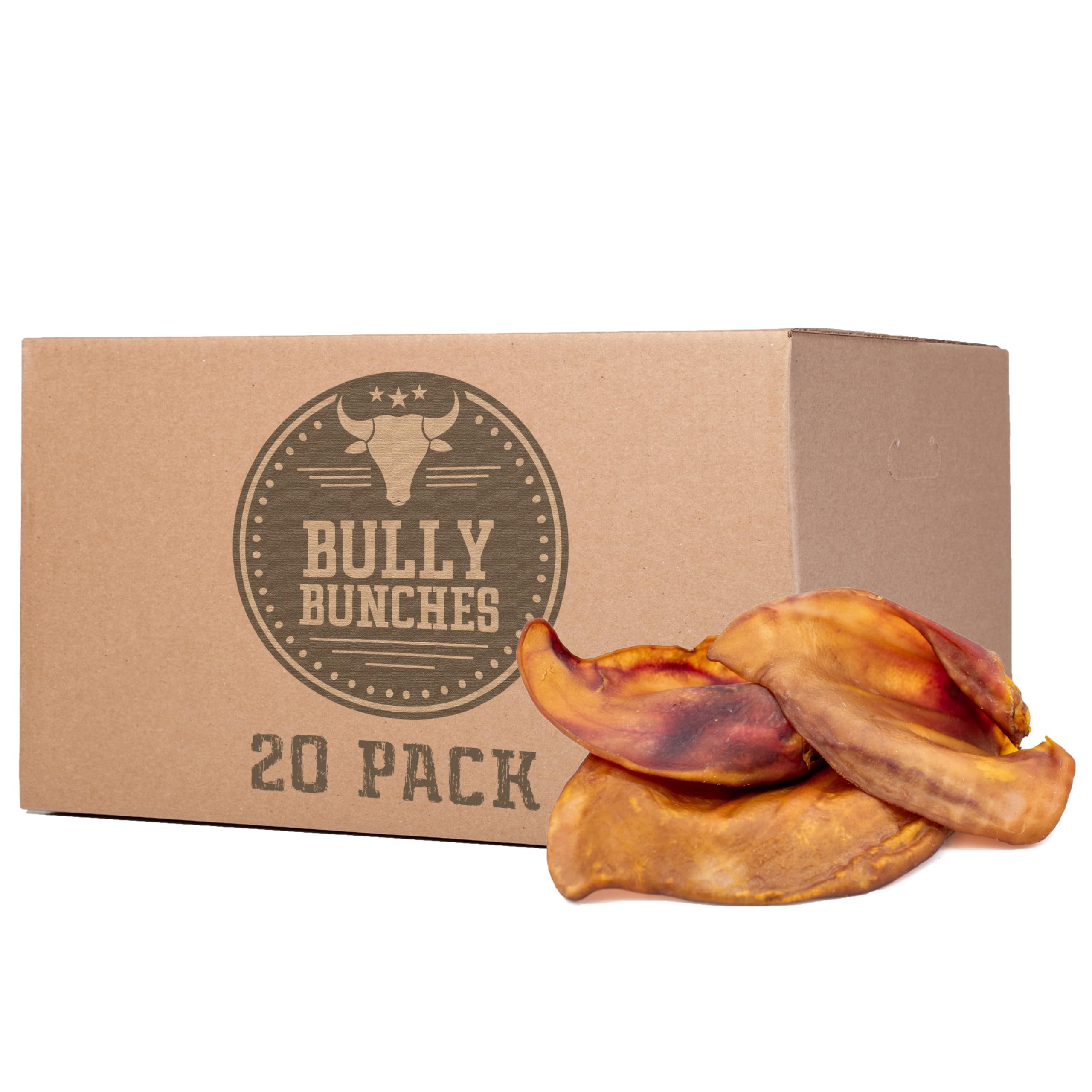 Bully Bunches Oreilles de porc entières croustillantes, récompense idéale pour chiens actifs.