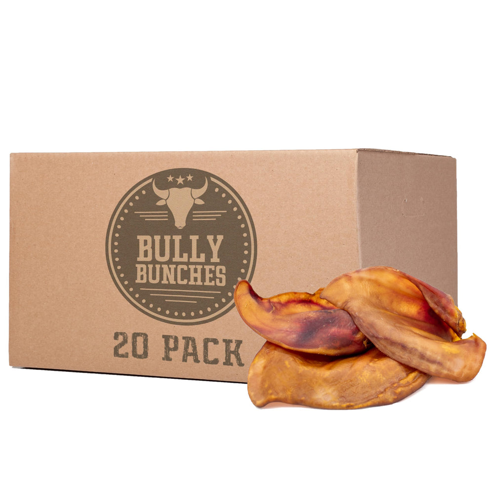 Bully Bunches Oreilles de porc entières croustillantes, récompense idéale pour chiens actifs.