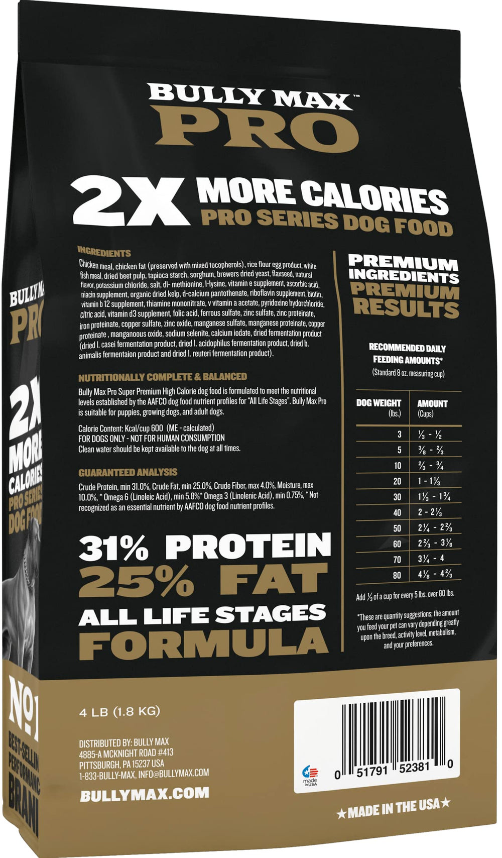 Bully Max Pro 2X, protéine élevée et graines de lin pour une nutrition équilibrée
