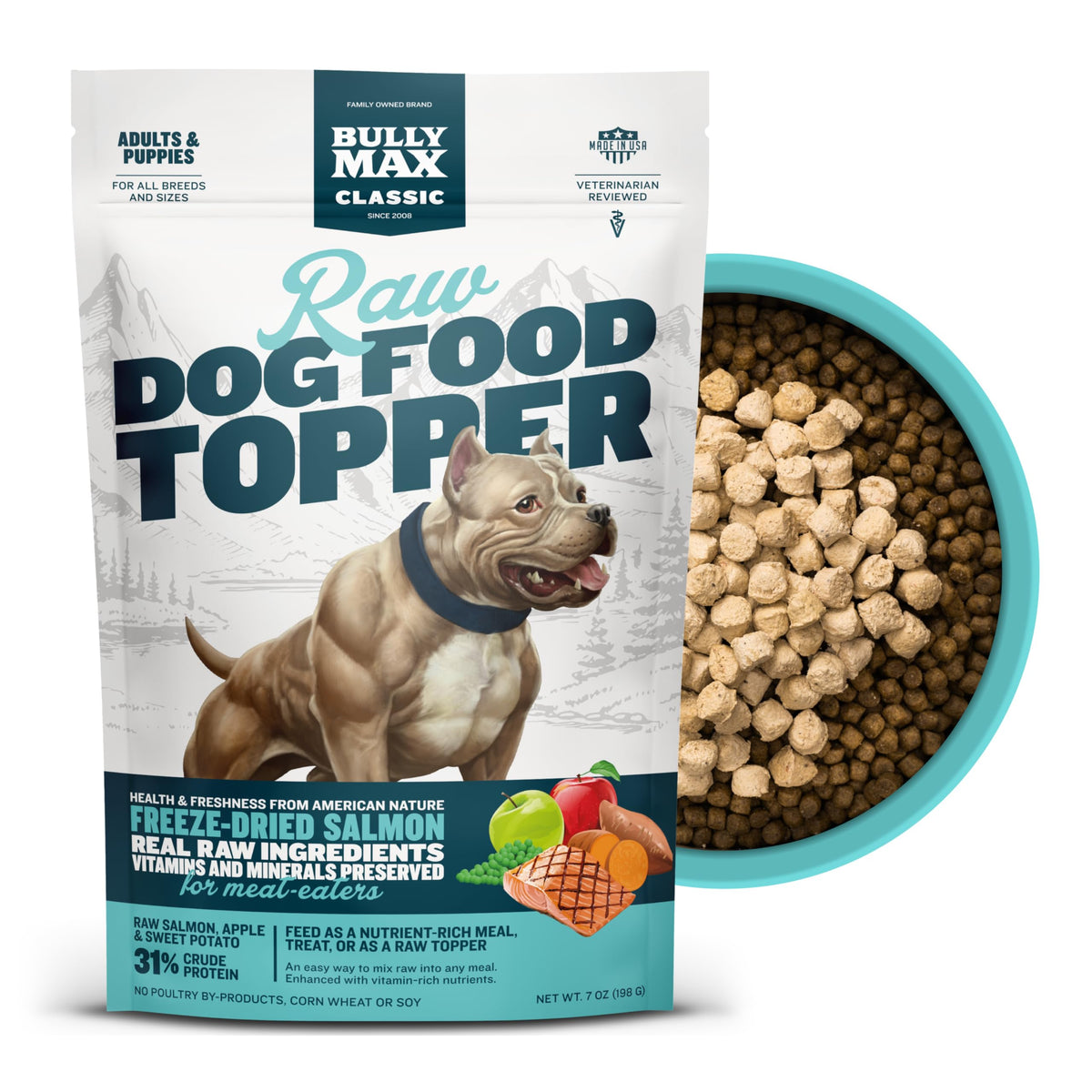 Bully Max Toppers saumon et fruits pour chiens, repas plus appétissant et équilibré