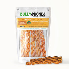 Bully et Bones Bully Sticks sans odeur tressés 12 pouces, friandise naturelle pour mâcher.
