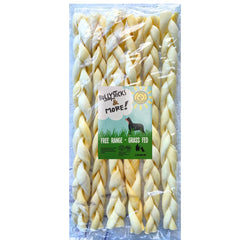 BULLYSTICKS & MORE montre une vue frontale des nattes joue-boeuf pour chien.