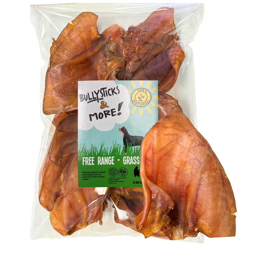 Bullysticks & More: oreilles de porc entieres seches, friandise durable pour chiens.