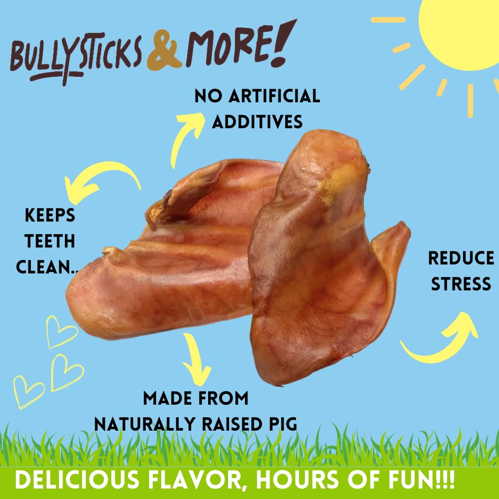 Bullysticks & More: texture naturelle des oreilles porc entieres seches pour la mastication.