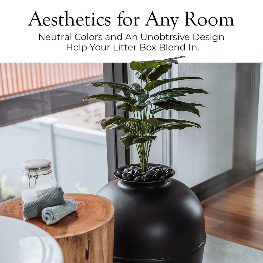 Bundle & Bliss Cache-litière avec plante artificielle intégrée pour ambiance naturelle.
