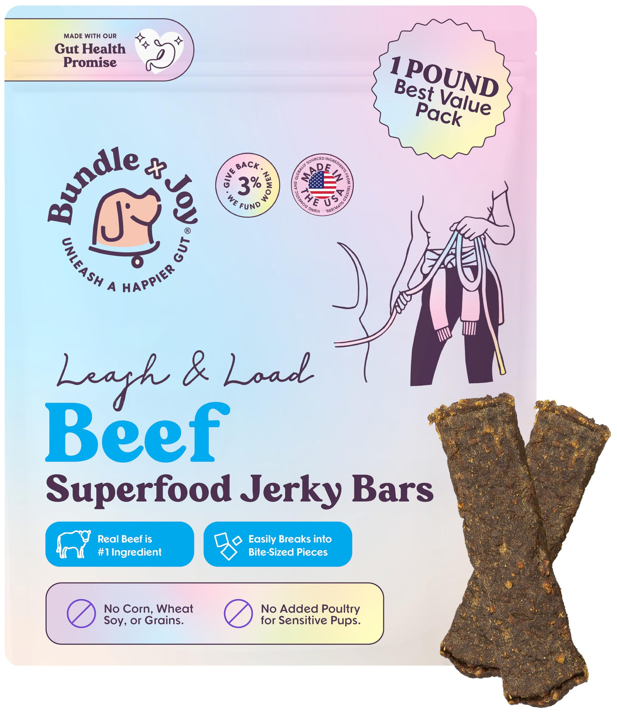 Bundle x Joy jerky boeuf naturel 16oz prêt pour les promenades