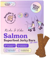 Bundle x Joy Ride & Vibe saumon jerky premier plan: friandise protéinée pour l'énergie