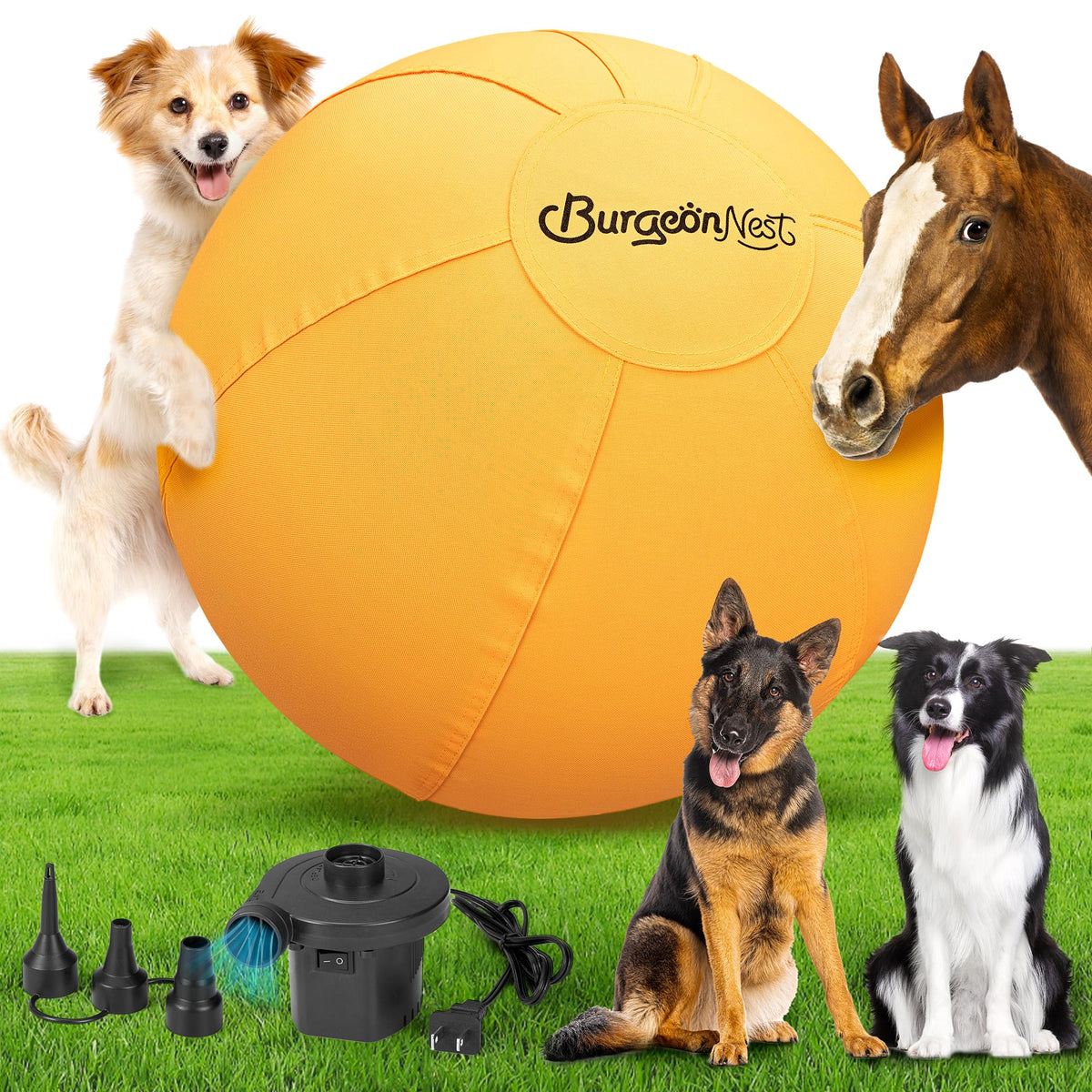 BurgeonNest balle dressage 25 pouces jaune, idéale pour grands chiens en extérieur