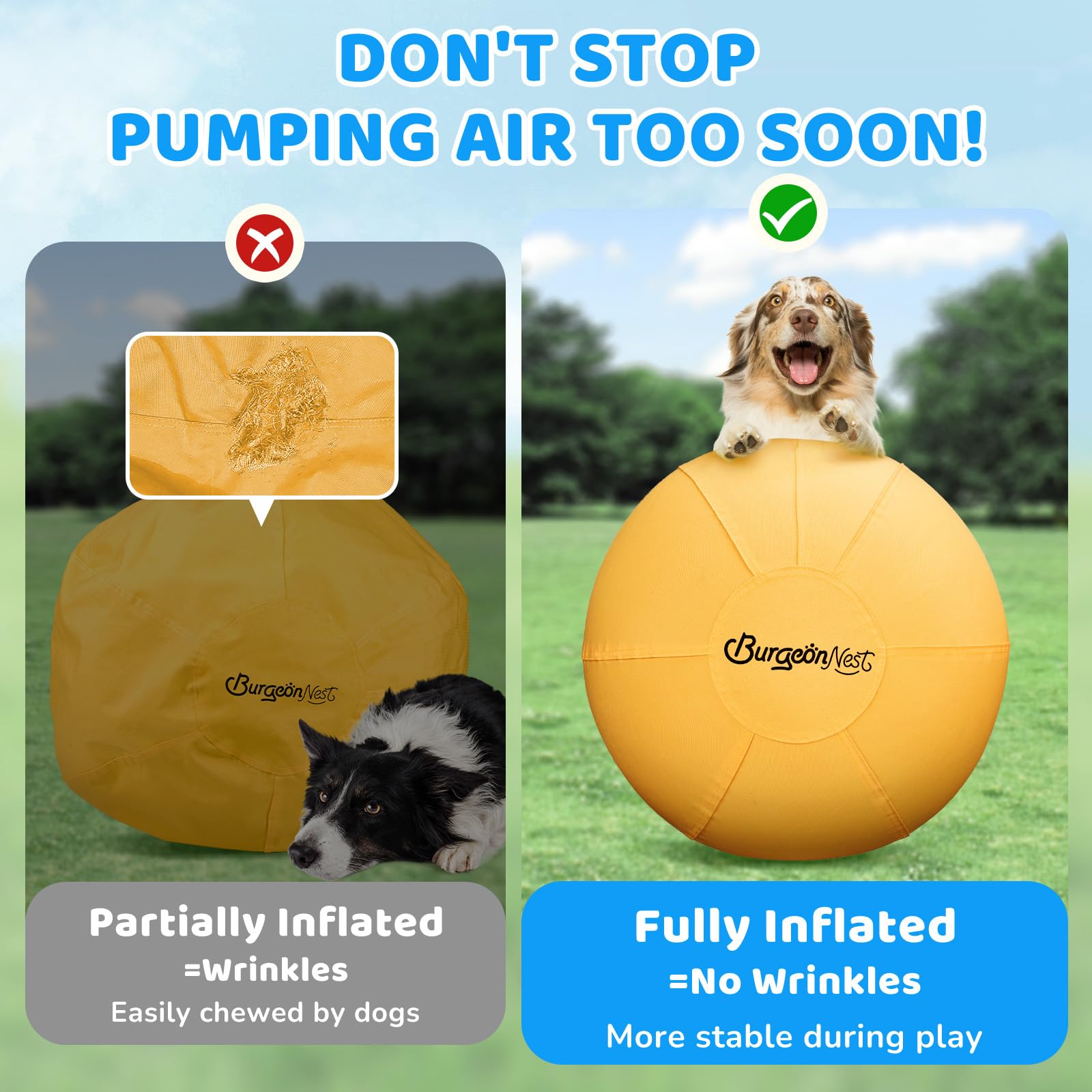 BurgeonNest balle dressage anti-dechirure jaune, couverture résistante et durable