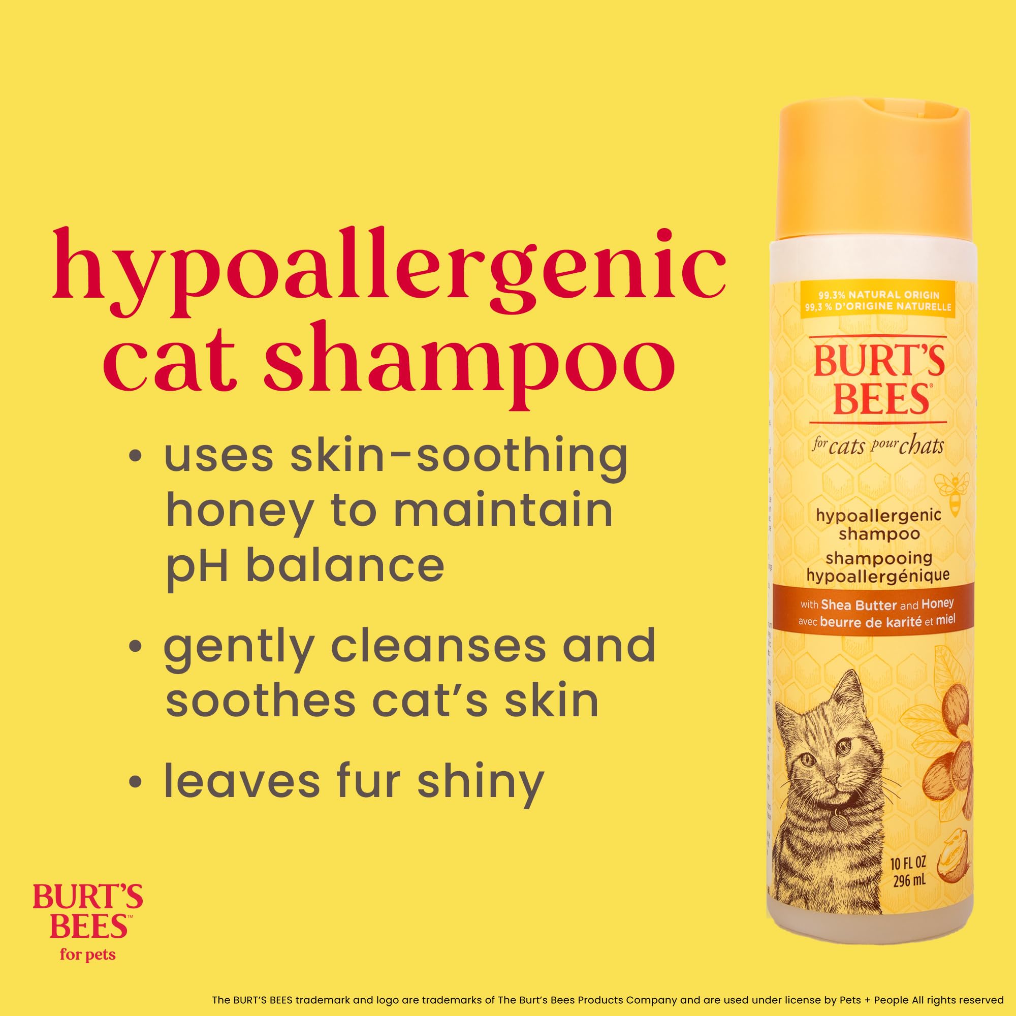 BURT'S BEES FOR PETS – Shampoing chat, texture mousse légère et rinse facile.