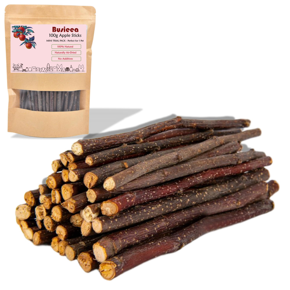 Busieea bâtons pommes naturels pack mini, prêt à l’emploi pour petits animaux.