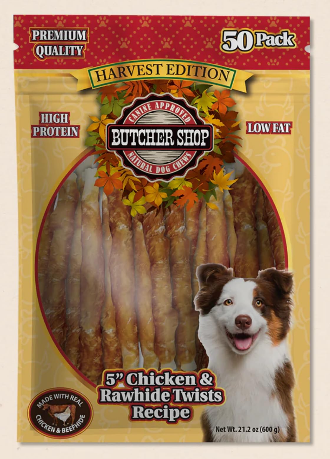 Twists poulet et cuir brut de Butcher Shop Harvest Edition, récompense parfaite pour l'entraînement canin