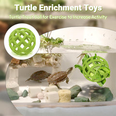Balle interactive BUYBYLOV favorisant l’alimentation et l’activité des tortues.