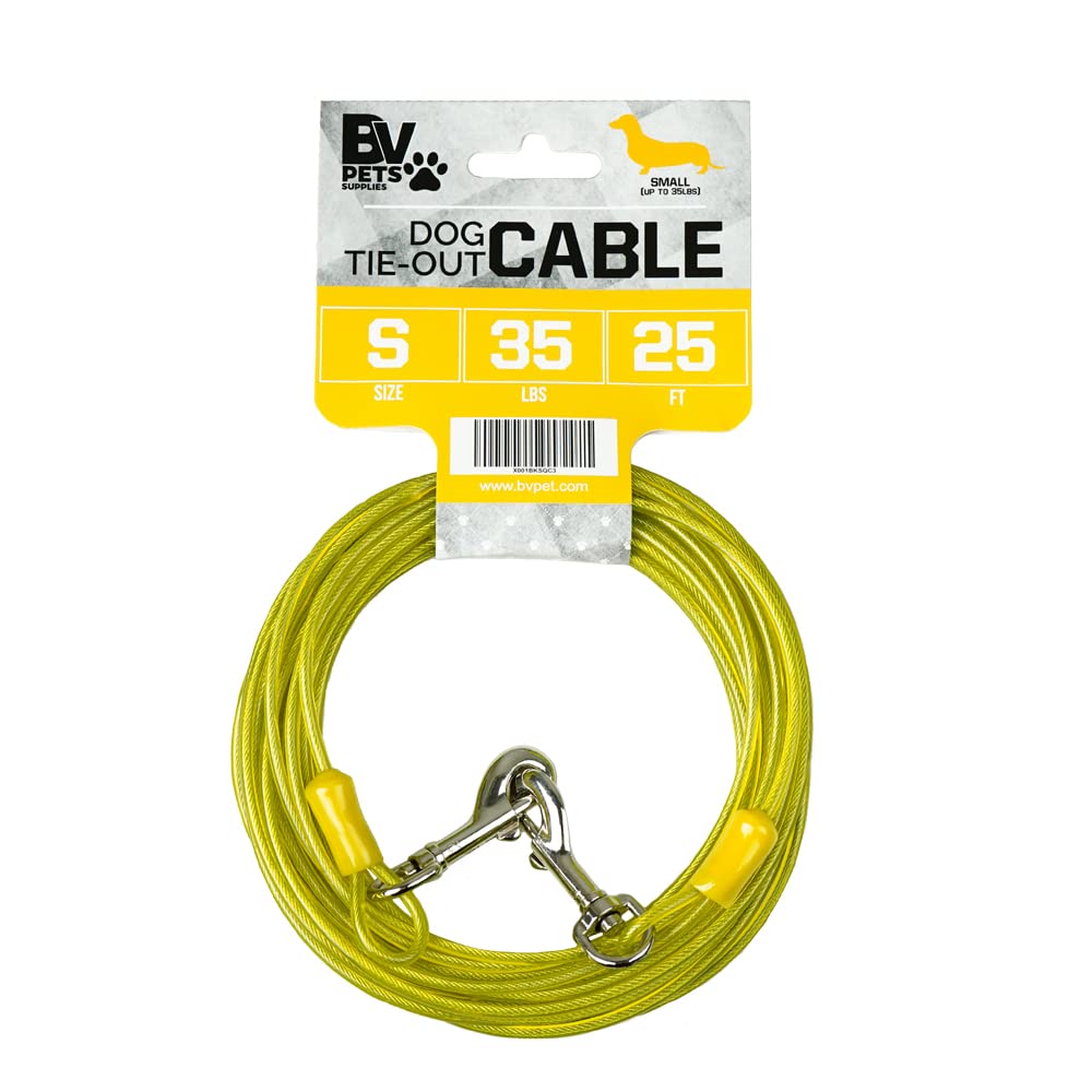 BV câble-attache-chien 25 pieds jaune, sécurité et liberté dans le jardin.