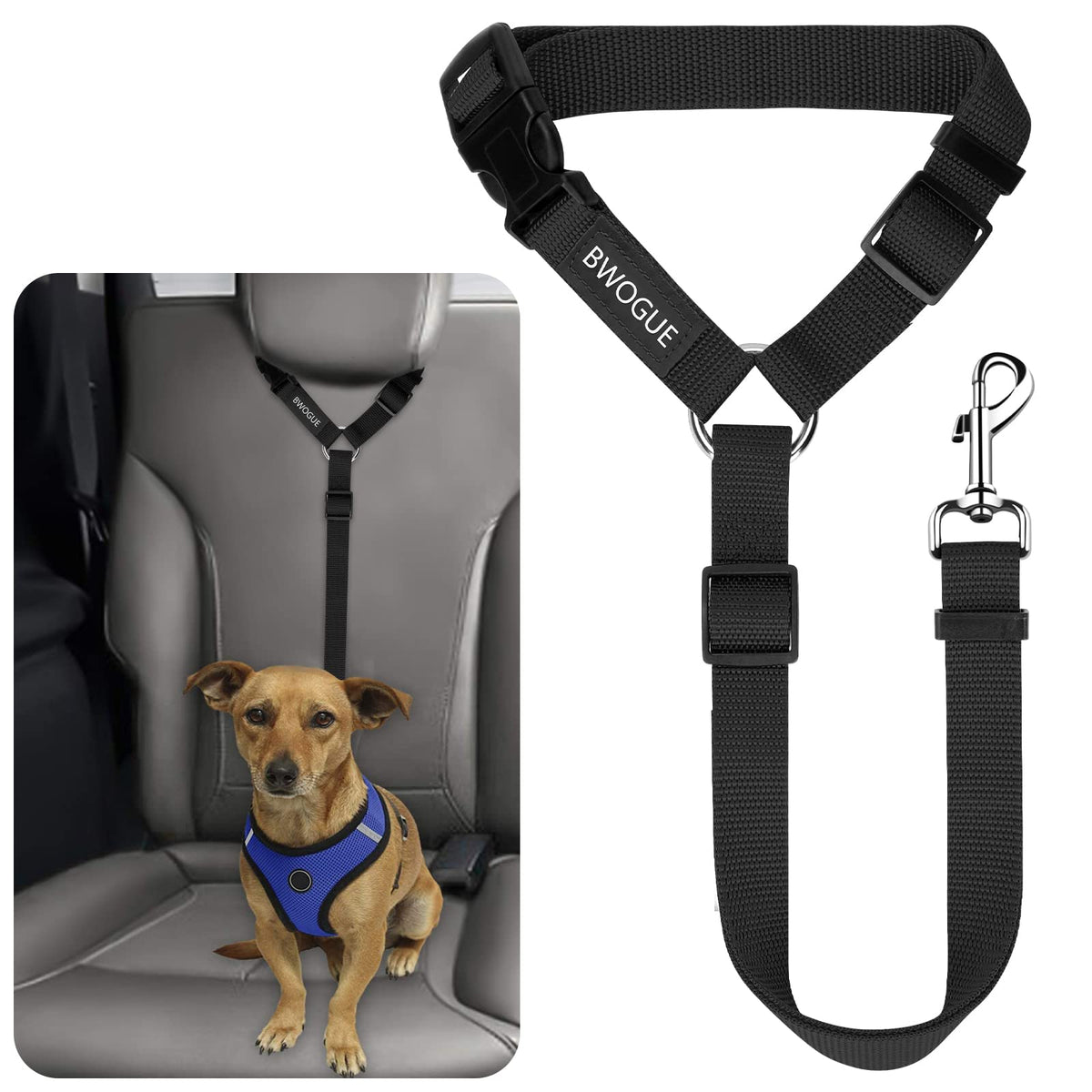 BWOGUE ceinture sécurité animale auto reglable, voyage sûr et confortable.
