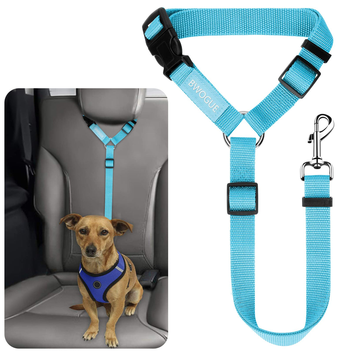 BWOGUE ceinture sécurité animaux – appui-tête bleu, sécurité accrue pendant les trajets en voiture.