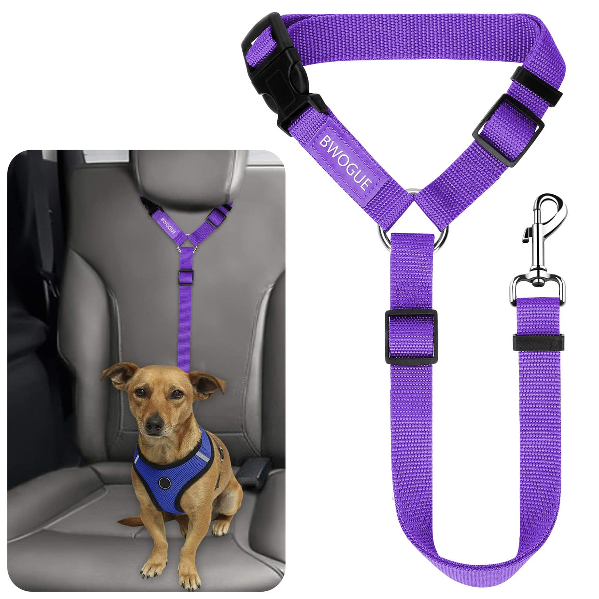 BWOGUE Ceinture sécurité chien-chat ajustable en voiture, voyage plus sûr