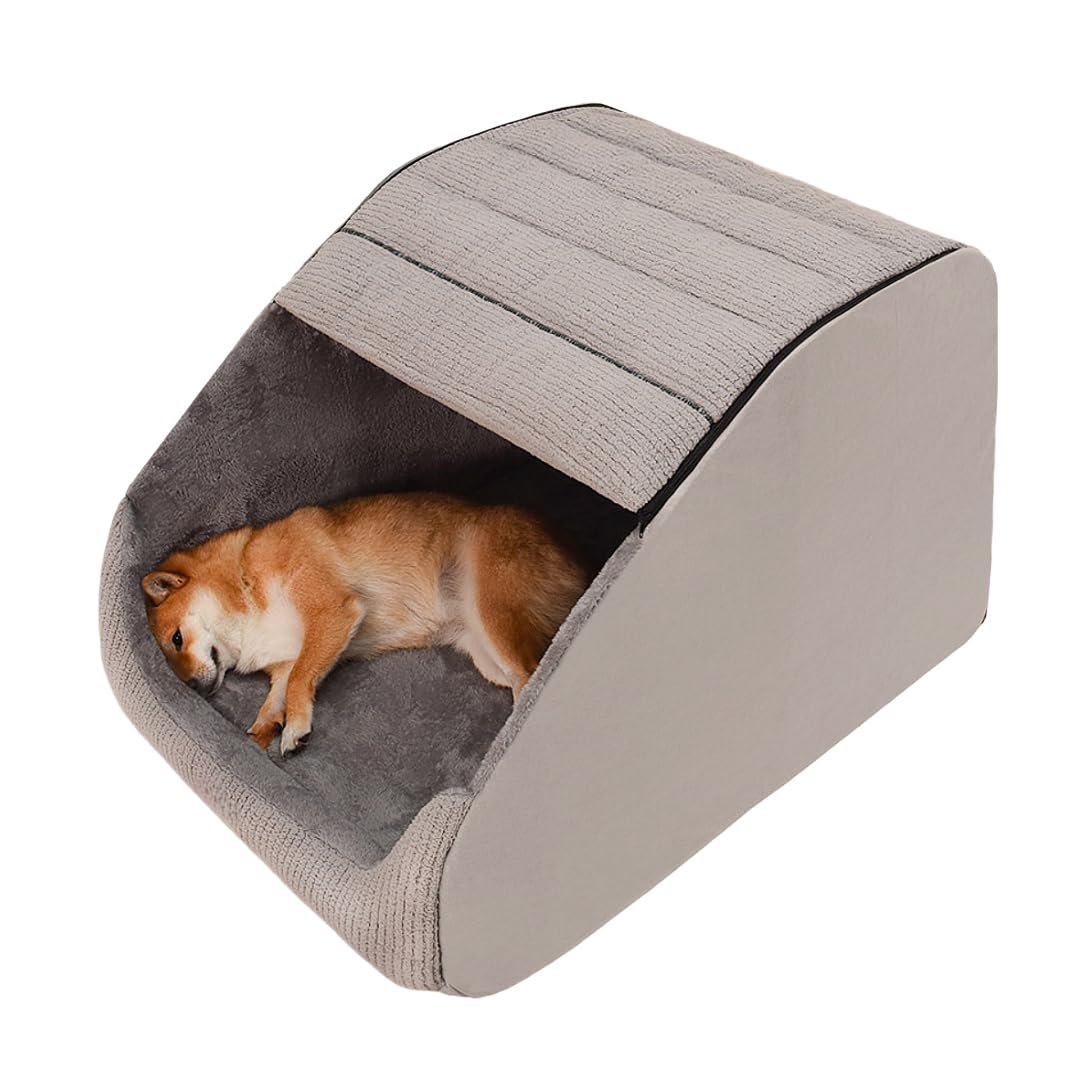 BXEBUI Maison chien XL avec mousse mémoire gris, confort durable.
