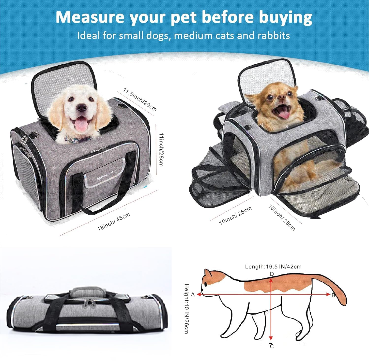 Bytaoqipet transporteur chat sous siège, poches frontales pratiques pour accessoires.