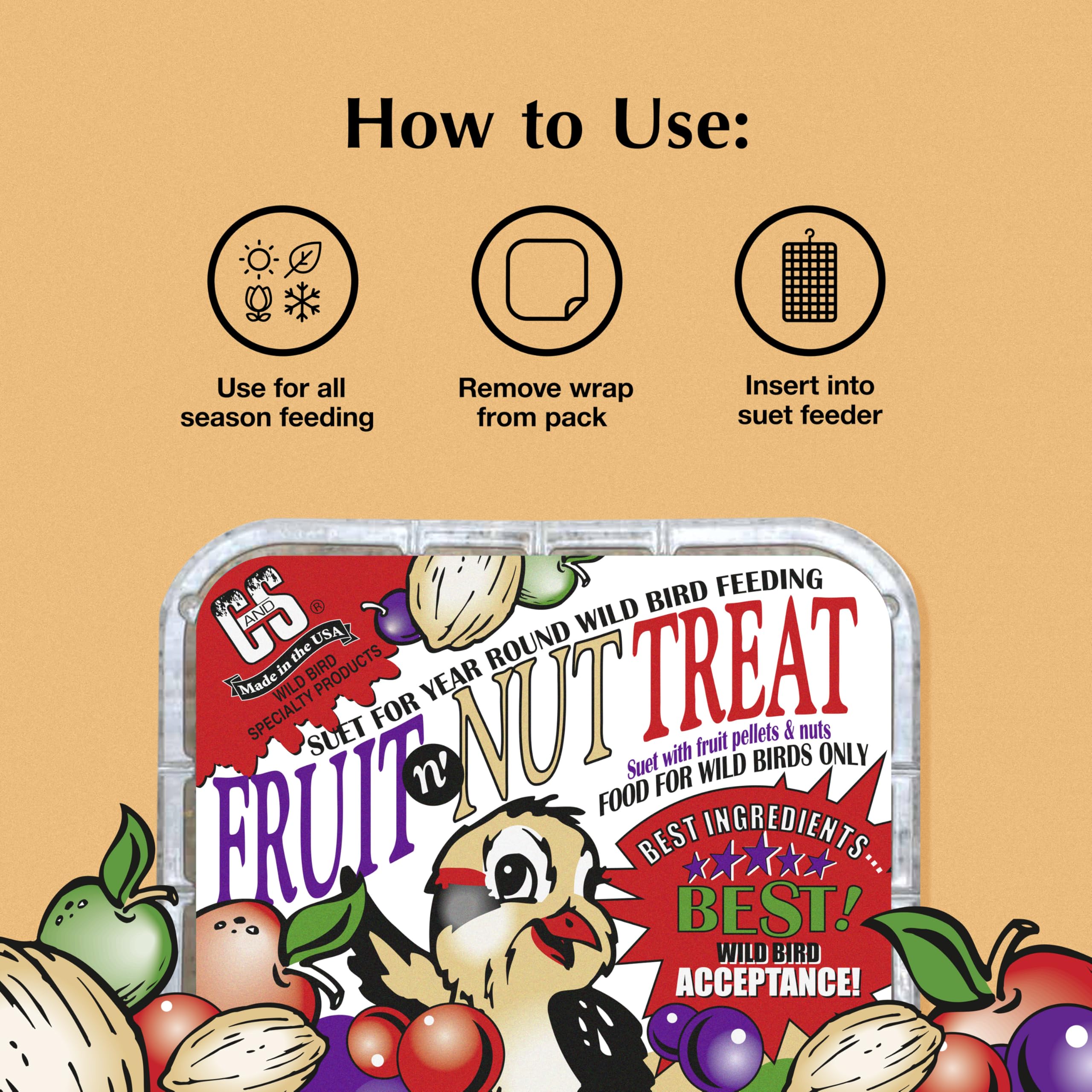 C&S Fruit n’ Nut Suet Treat idéal pour l’alimentation hivernale en extérieur