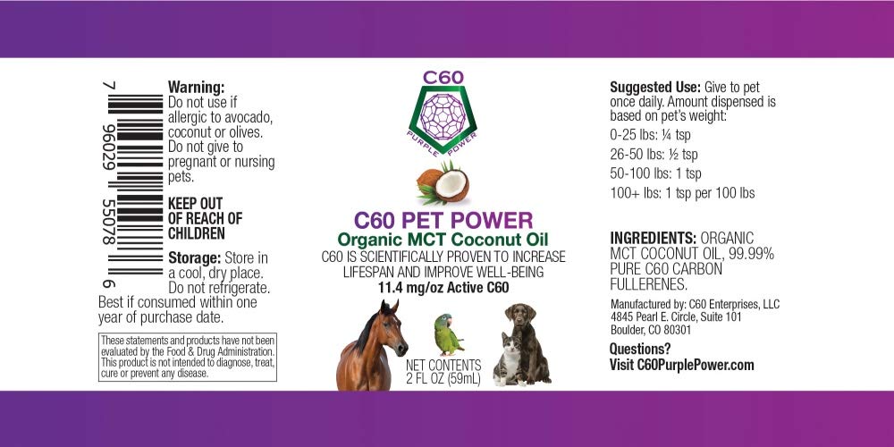 C60 Power pour Animaux — doseur indiquant le dosage selon le poids.