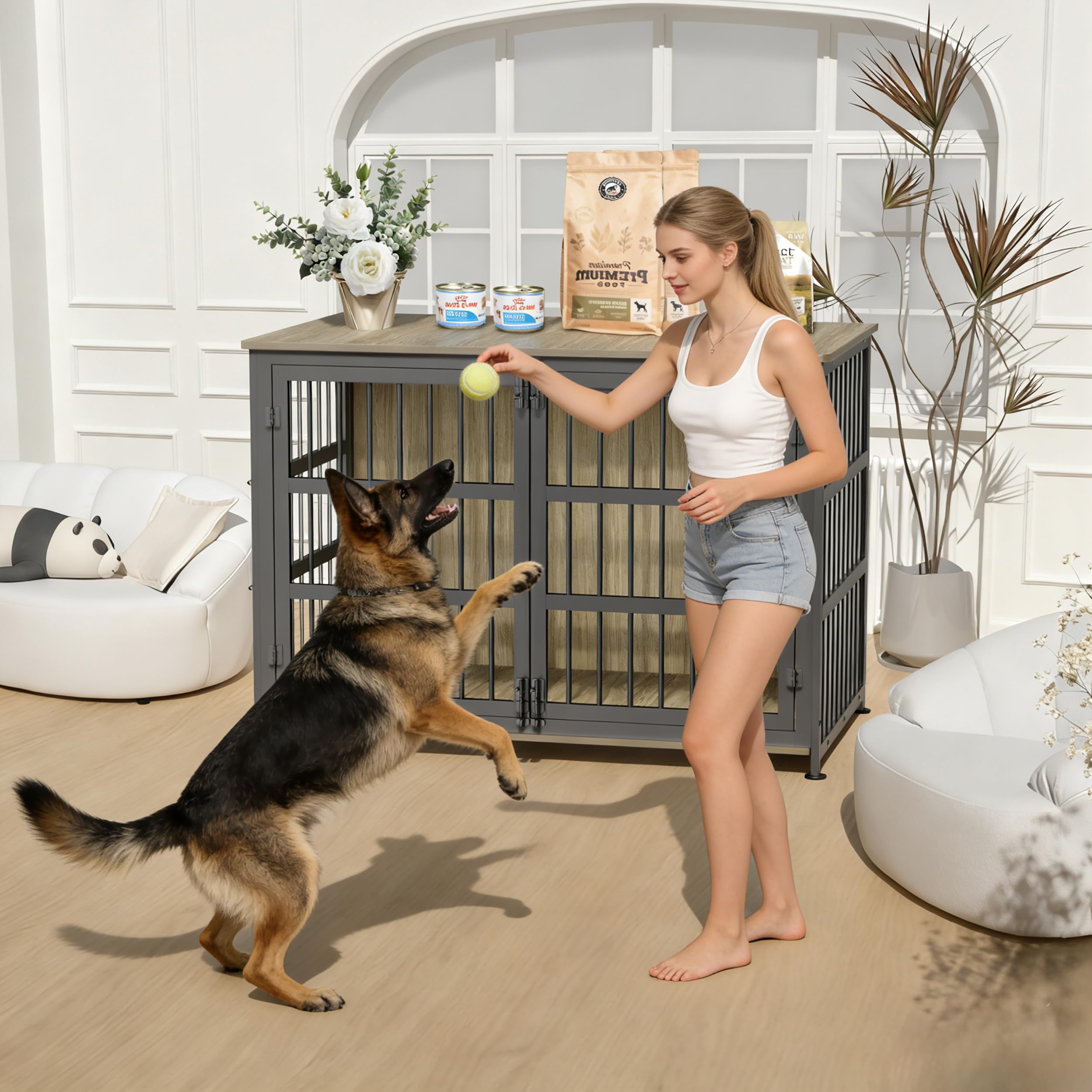 CABZOON cage chien usage intérieur comme cage-meuble dans le salon.