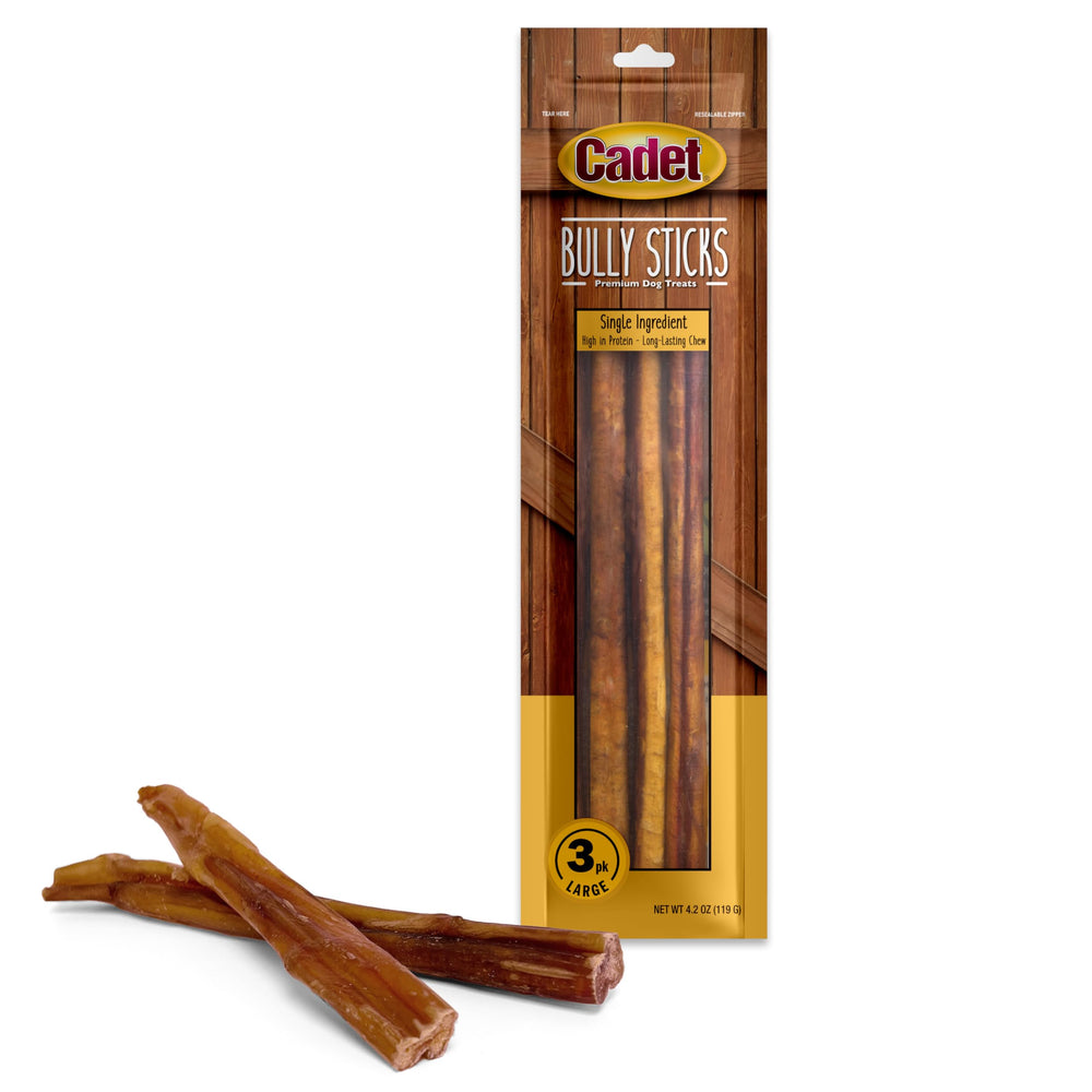Cadet Bully Sticks 100% boeuf pizzle, plaisir durable pour chiens.