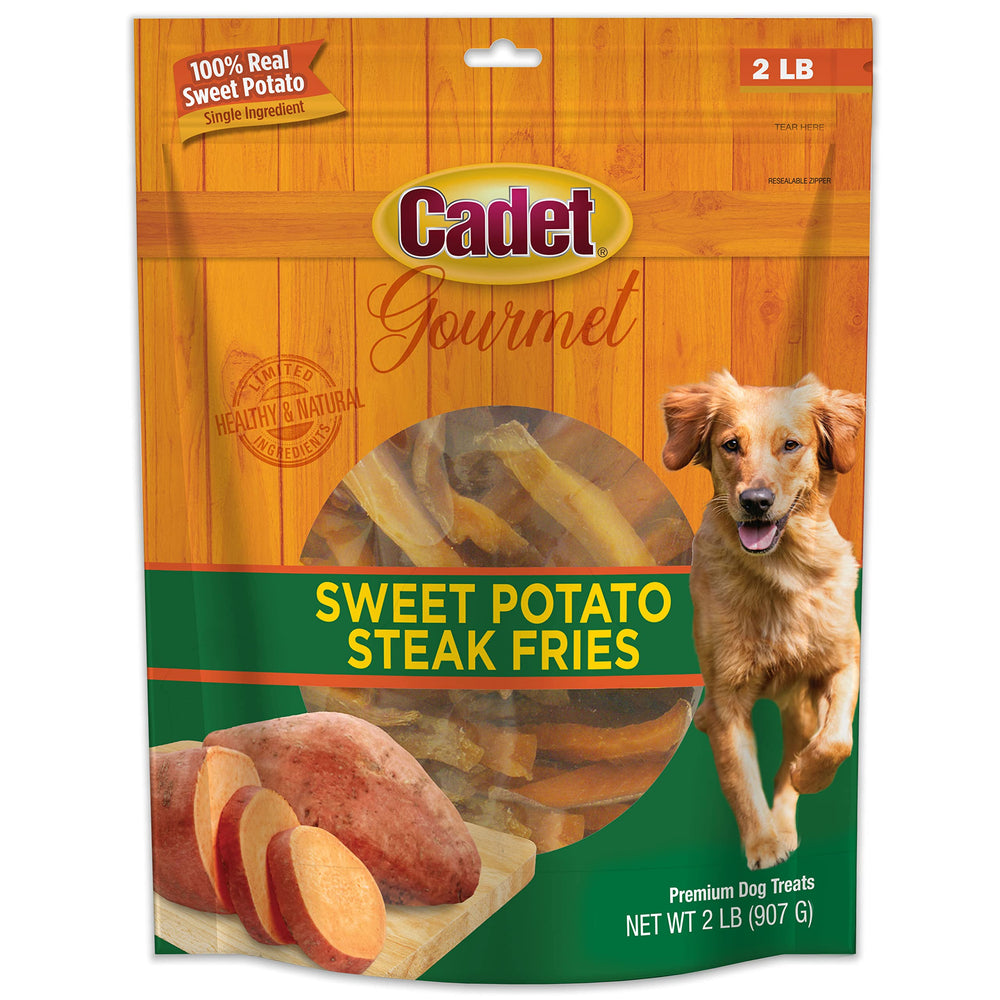 Cadet frites patate douce: emballage 2 lb, friandise naturelle.
