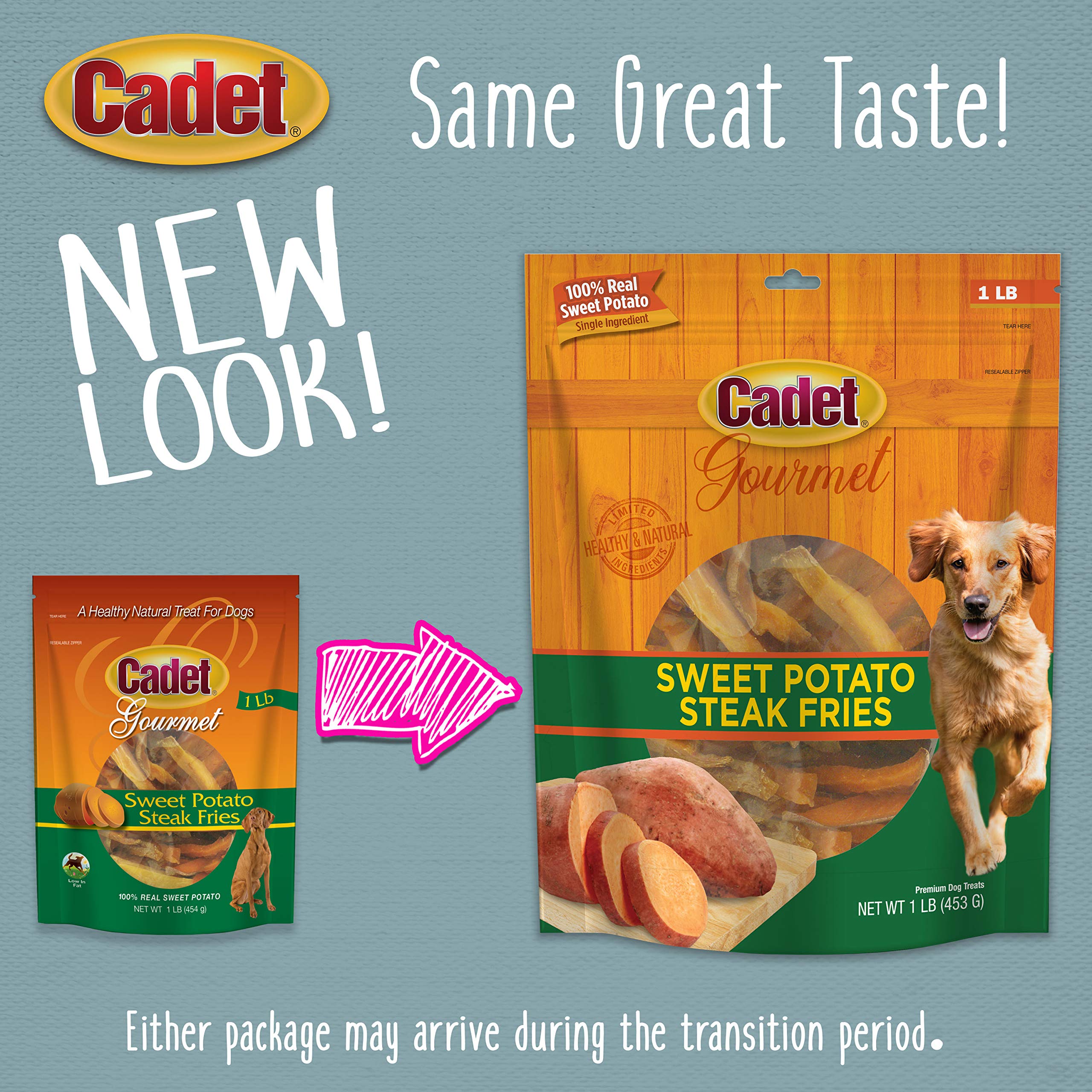 Cadet frites patate douce adaptées pour petits et grands chiens.
