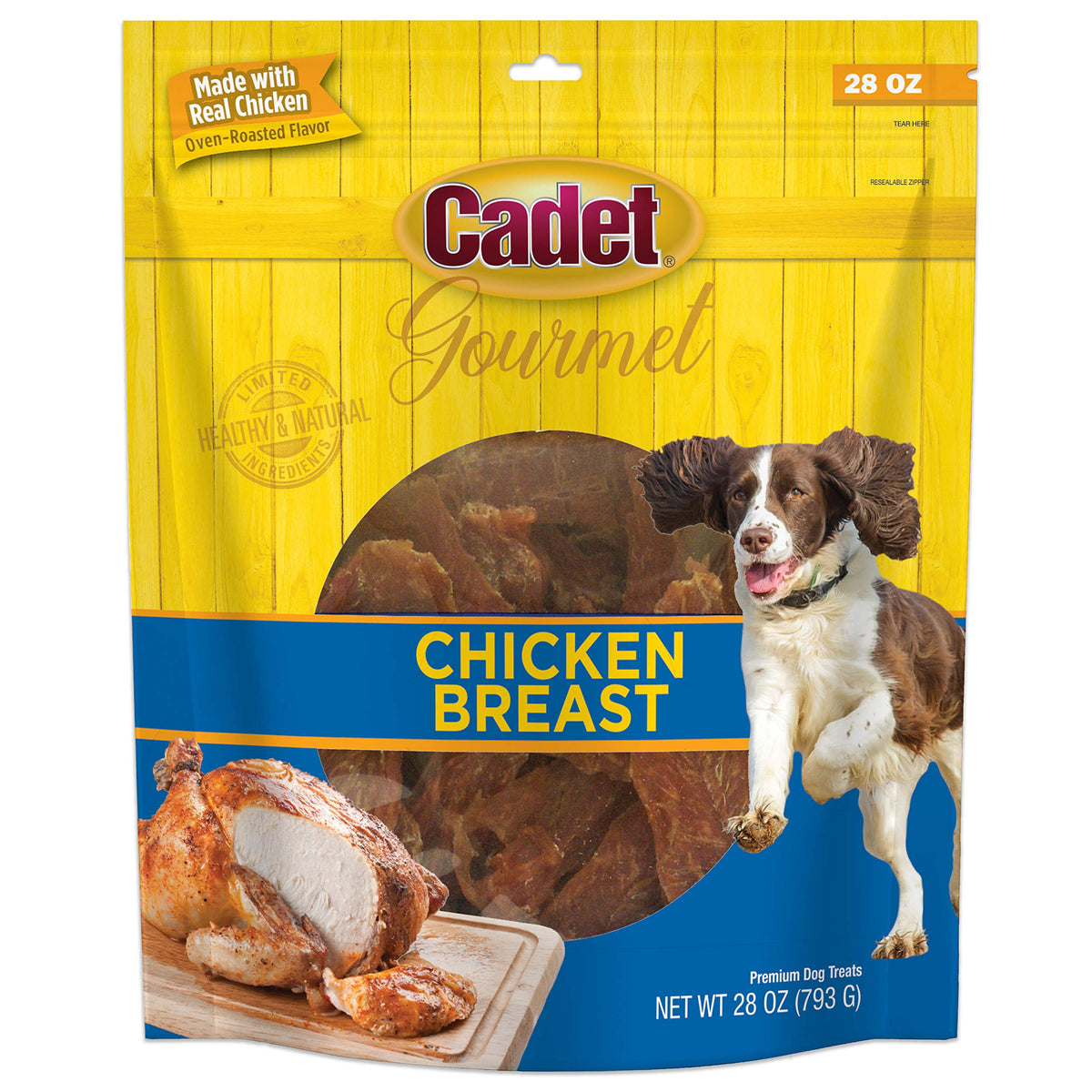 Cadet Gourmet bouchées poulet: récompense savoureuse et riche en protéines pour chiens.