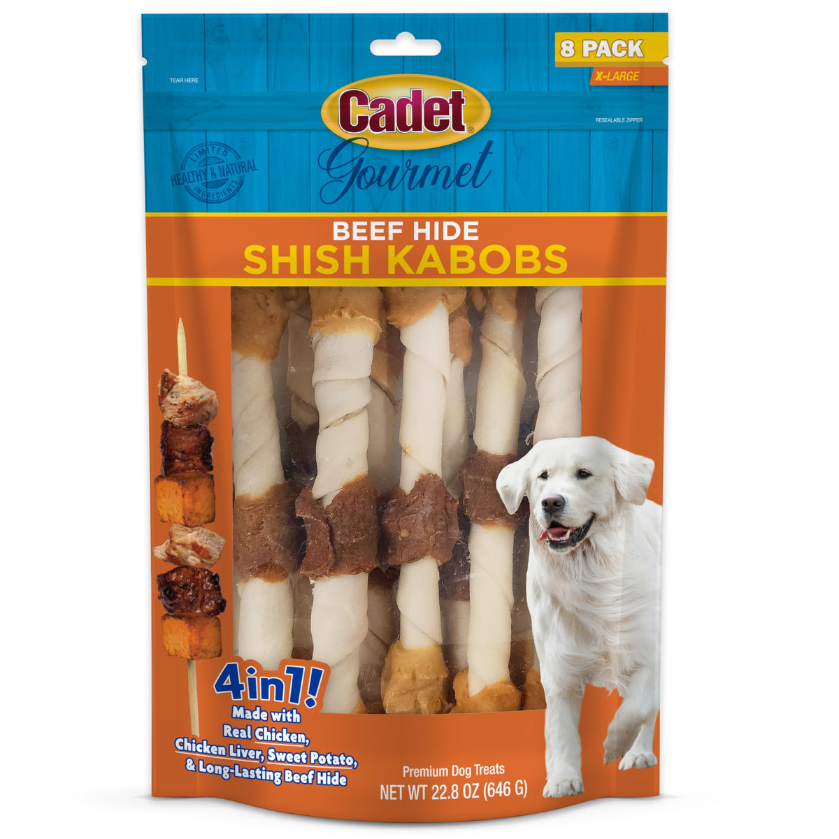 Cadet Gourmet broche boeuf-poulet-patate-douce 10pouces — mastication prolongée pour grands chiens