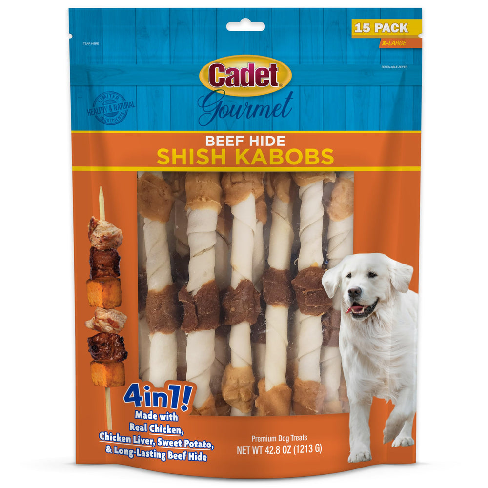 Cadet Gourmet brochettes boeuf 10 pouces – friandise longue durée pour chiens de grande taille.